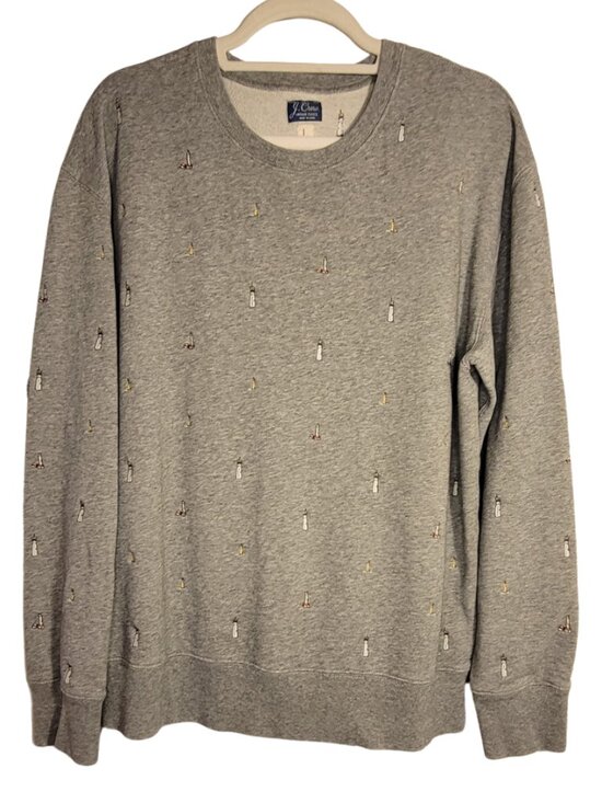 J. Crew Other - J. Crew Vintage Fleece Heather Gray Sweatshirt Embroidered Lighthouses Size L